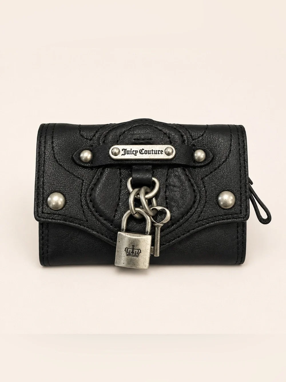 Vintage Juicy Couture Black Leather Wallet Keychain Zip Coin Purse